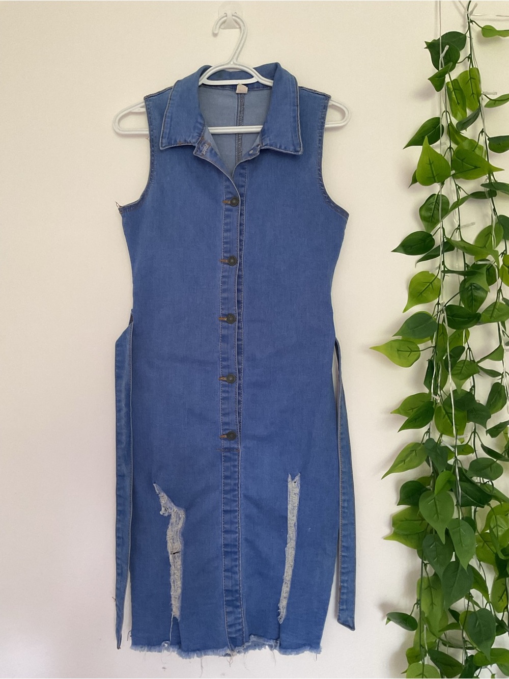 Sleeveless Blue Denim Button-Front Dress